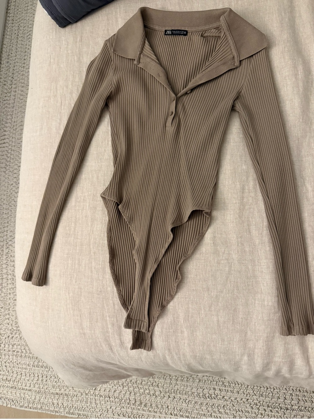 Zara Ribbed Long-Sleeve Polo Bodysuit